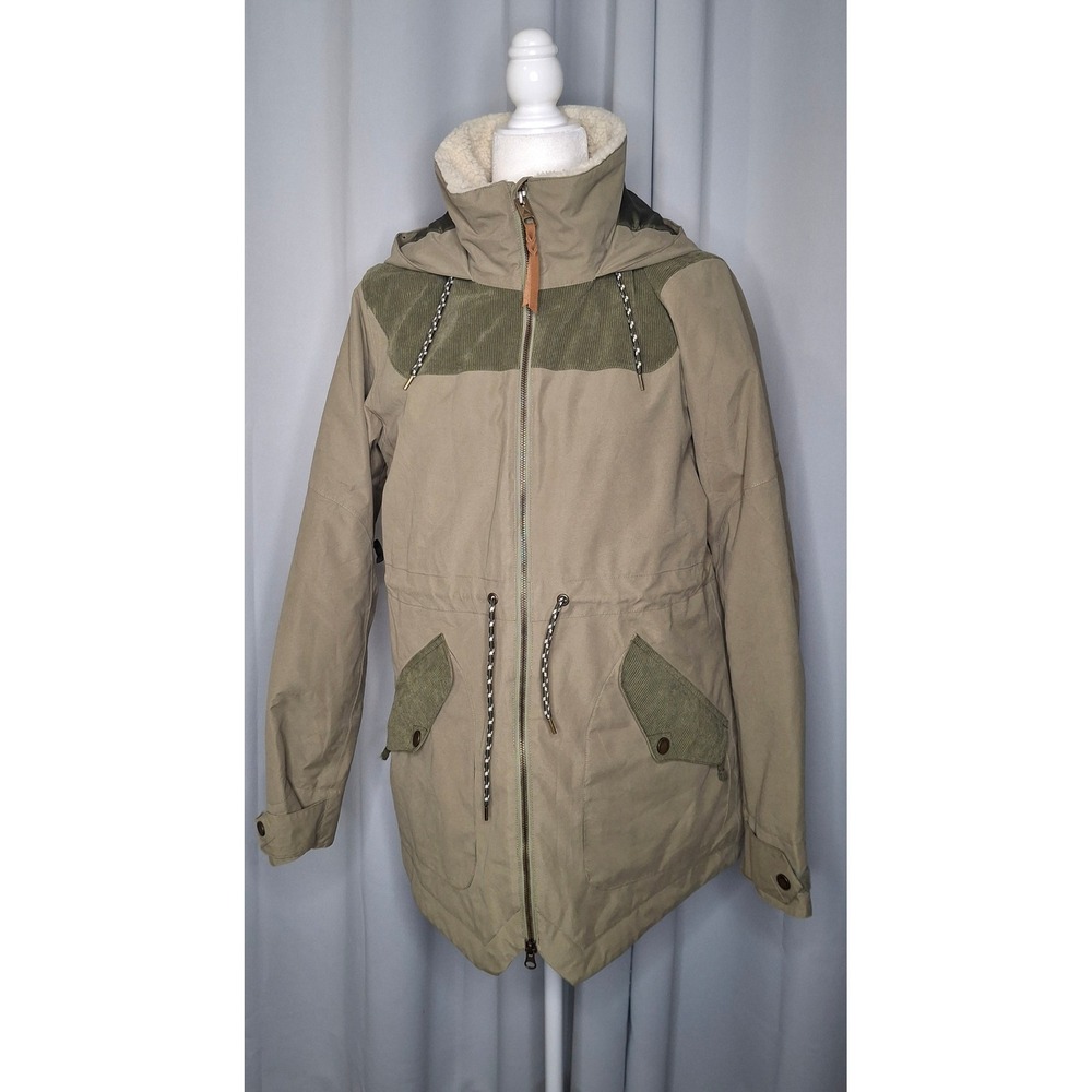 Burton Prowess DryRide Snowboard Jacket Women Khaki/Green/Tan Sherpa Hooded Coat - Picture 12 of 16